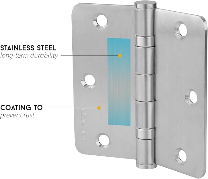 golenwarm 3 Pack 304 Stainless Steel Door Hinges, Satin Nickel Brushed Non - Image 3