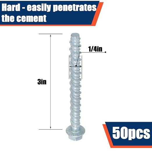 Tandefio 50 Pack 1/4 x 3 Concrete Anchors and Screw Kits Galvanized | Large - Image 3