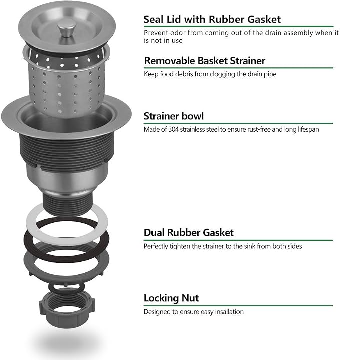Serene Valley 3-1/2-inch Kitchen Sink Strainer Assembly, 304 Premium Stainless - Image 5