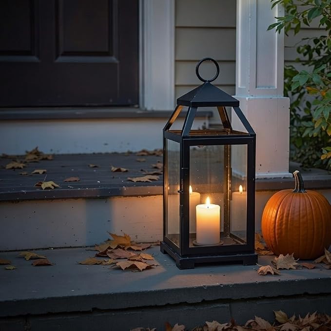 Hosley 14 Inch High Large Clear Glass Iron Classic Style Lantern Elegant Candle - Image 5