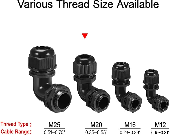 M20 Cable Gland, 90 Degree Adjustable 9-14mm Strain Relief, Cord Connectors - Image 6