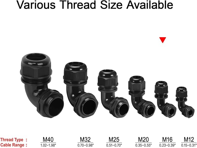 M20 Cable Gland, 90 Degree Adjustable 9-14mm Strain Relief, Cord Connectors - Image 6
