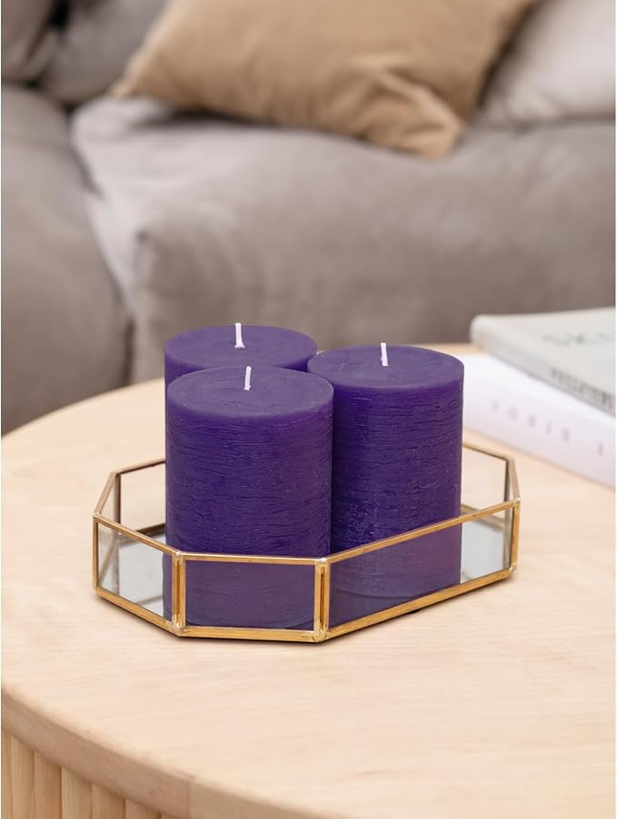 3x4 inch Pillar Candles Set of 3 – Unscented Dripless Rustic Purple Candles - Image 5