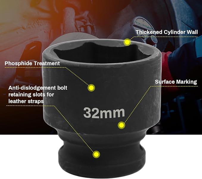 1/2" Drive 32mm Deep Impact Socket, 6 Point Chrome Molybdenum Steel Heavy Duty - Image 5