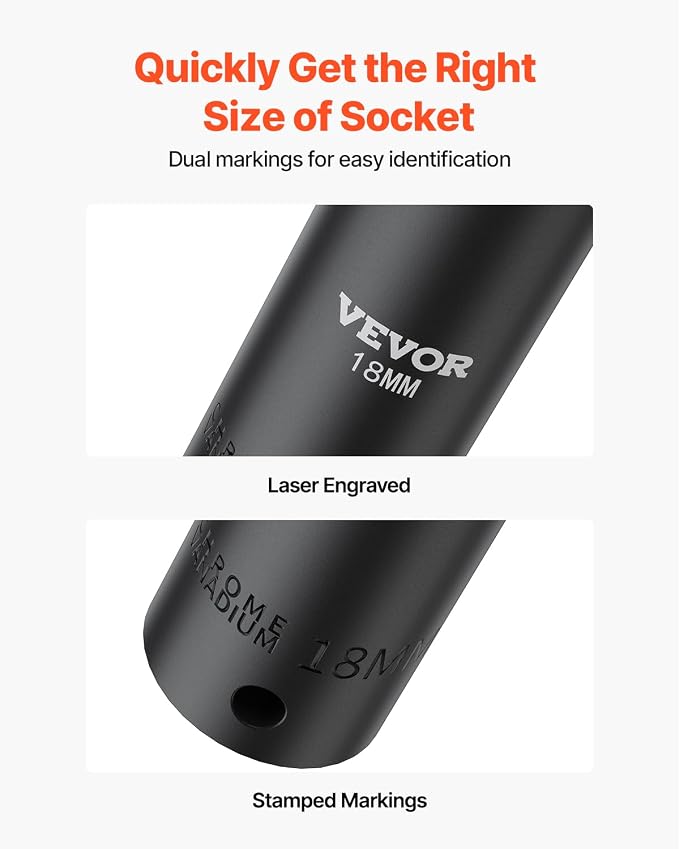 VEVOR Impact Socket Set 1/2 Inches 26 Piece Deep Sockets, Rugged Construction - Image 4