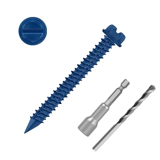 1/4" x 1-3/4" Blue Hex Head Concrete Screw Anchor Kit by Etauwe