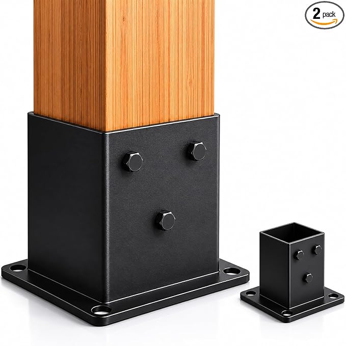 4x4 Post Base Brackets, 3.58'' x 3.58'', Heavy Duty, 2 Pack | Powder-Coated by ORIGLE