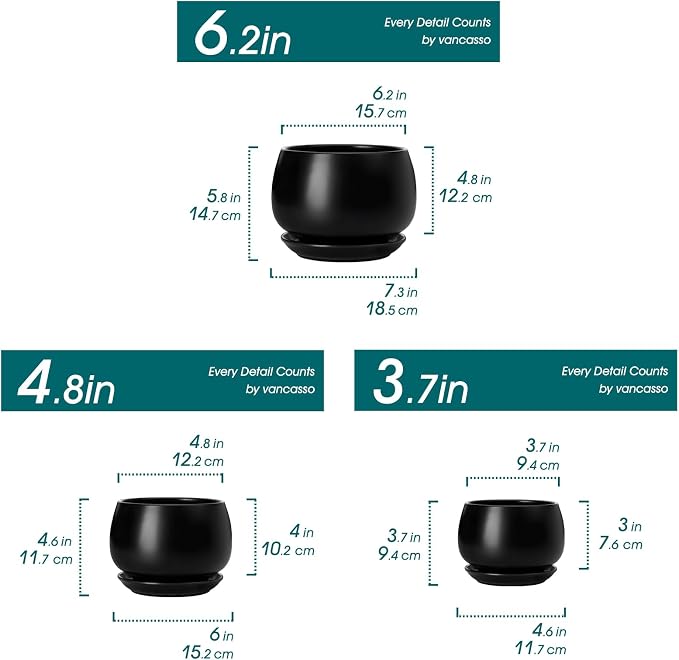 vancasso 3-Pack Ceramic Plant Pots, 3.7/4.8/6.2 Inch Indoor Planters - Image 2