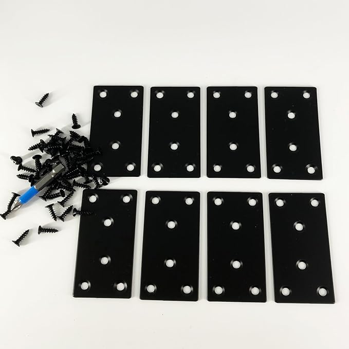 QSJ 8 Pack Black Flat Mending Plate 3.15x1.57'', Stainless Steel Bracket - Image 4