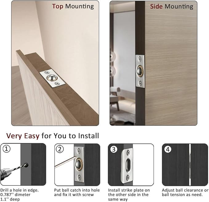 JQK Closet Door Ball Catch Hardware, Stainless Steel Catch Adjustable - Image 3