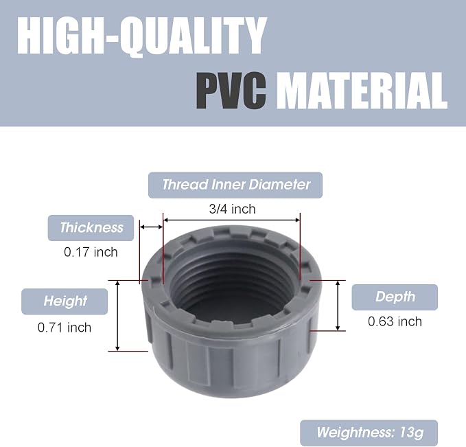 10-Pack PVC Female Thread End Cap Plug Fittings, 3/4Inch Gray | plumbing diy - Image 2