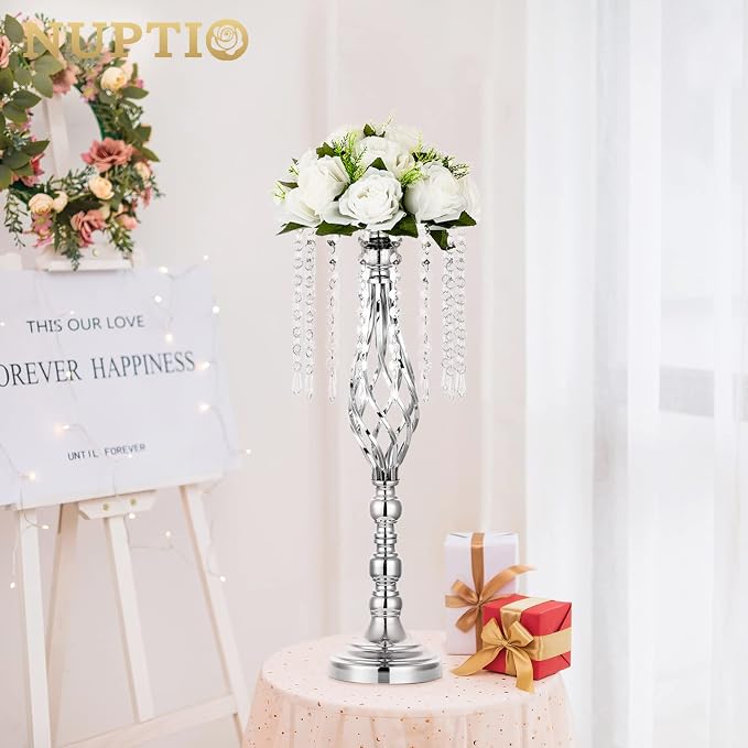 Nuptio 10 Pcs Silver Wedding Centerpieces Flower Stand, 55cm Height Wedding - Image 2