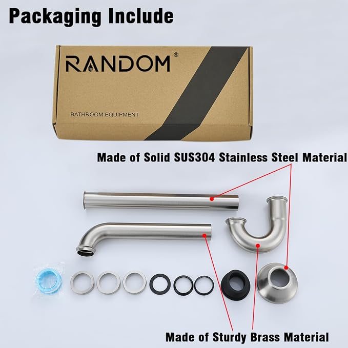 RANDOM Brass P Trap Bathroom Sink U-Shape 1-1/4 inch Sink Trap - Image 9