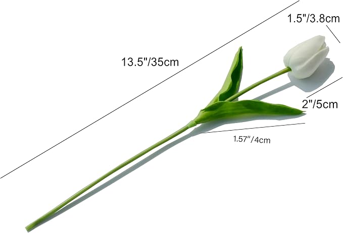 Mandy's 20pcs Artificial White Tulips and 3pcs White Baby's Breath | 13.5 Inch - Image 2