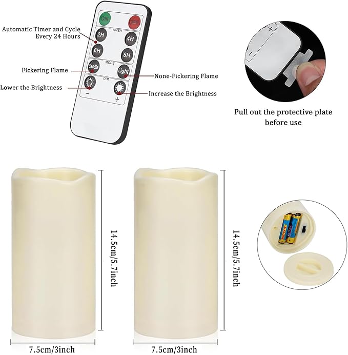 Flameless Candles 4" 5" 6" Outdoor Indoor Pillars Battery Operated Flickering - Image 3