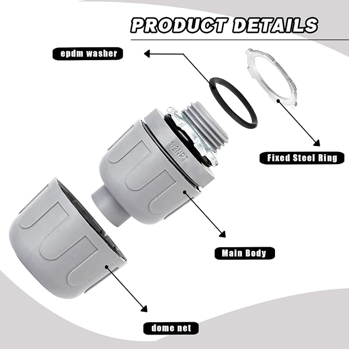 1/2 inch Liquid Tight Connector PVC Flexible Conduit Connector, Straight 180 - Image 3