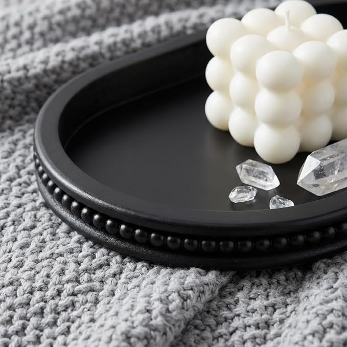 Hanobe Black Decorative Trays for Living Room Coffee Table, Beaded Edge | 15" - Image 8