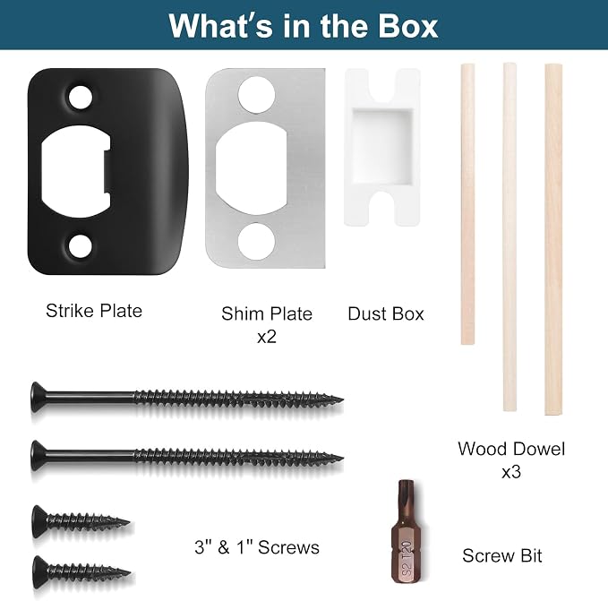 Black Door Strike Plate with Long Screws & Bit | Reinforcement Striker Kits - Image 4