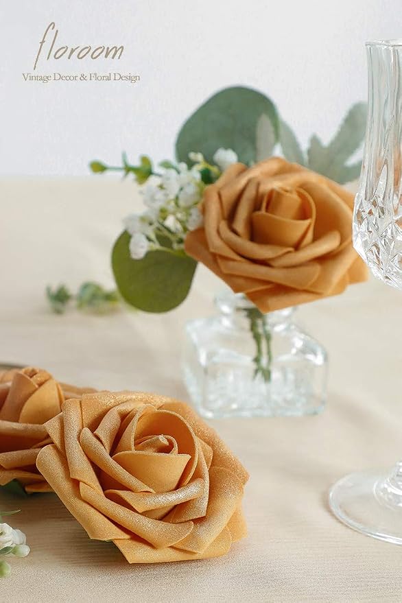 Artificial Flowers 25pcs Real Looking Gold Foam Fake Roses - Image 4