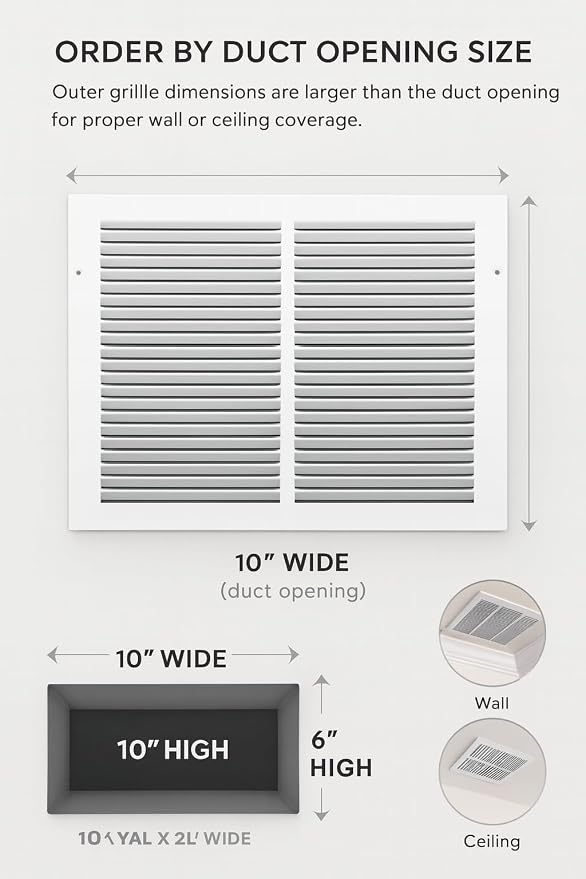 10 x 6 Inch Return Air Vent Cover, Solid Steel HVAC Grille - Image 2