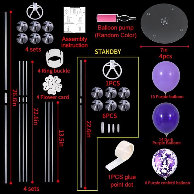 TONIFUL 4 Set Purple Balloon Stand Balloon Centerpiece - Image 2