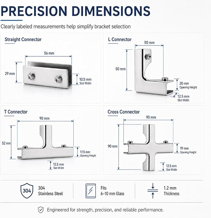 Glass and Tile Corner Clip, Clamp Bracket，Straight-line Shape | Outdoor - Image 2