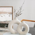 QLOFEI White Ceramic Vases Set of 2, Round Matte Modern Vase by QLOFEI