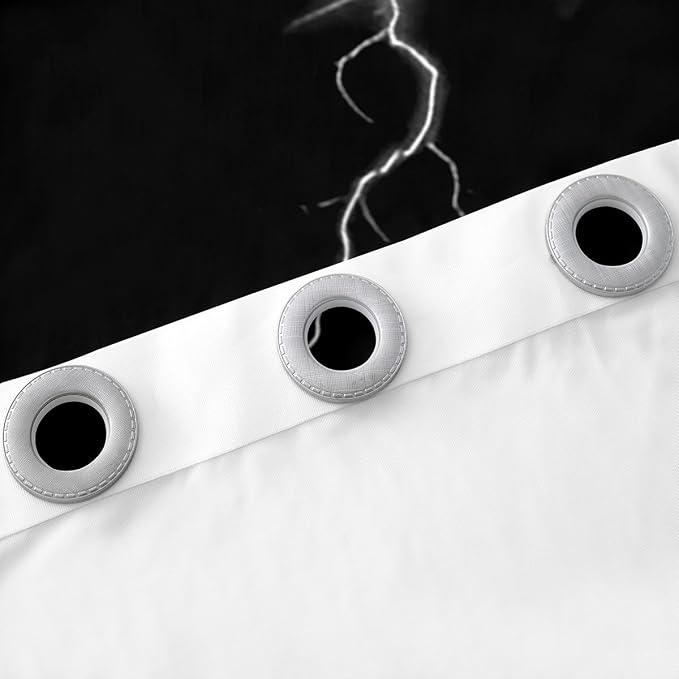 jejeloiu Grey Thunder Lightning Window Drapes Cool Flashing Lightning Blackout - Image 5