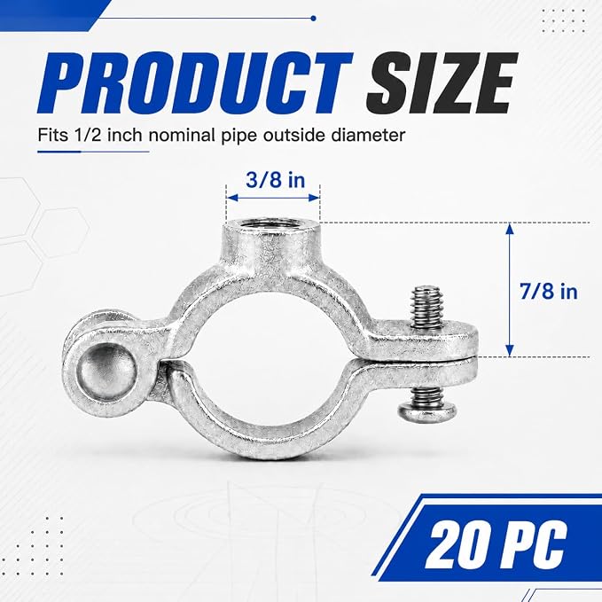 20 Pack 1/2 in. Hinged Split Ring Pipe Hanger, Tubing and Industrial Vintage - Image 2