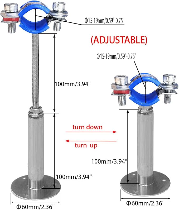 Wall Mount Ceiling Mount Pipe Supports, Adjustable Pipe Clamps - Image 2