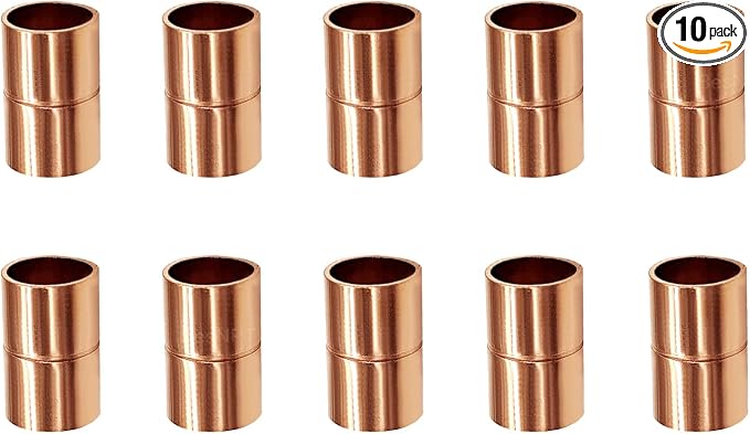 10 Pcs 1/2 Inch Straight Copper Coupling Fittings, Pipe Solder Joint | C X C by BesNPT