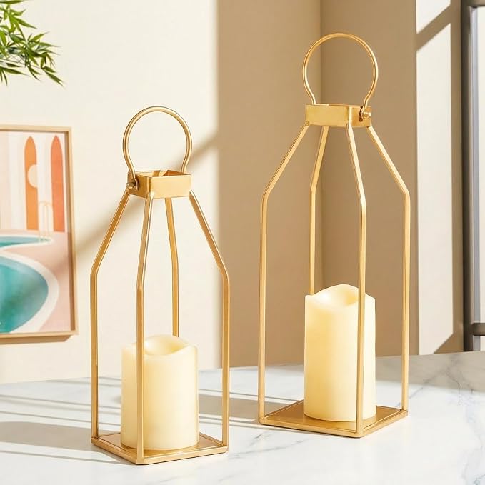Perfnique Modern Farmhouse Lantern Decor, 2 LED 6hr Timer Flameless Candles ＆ by PERFNIQUE