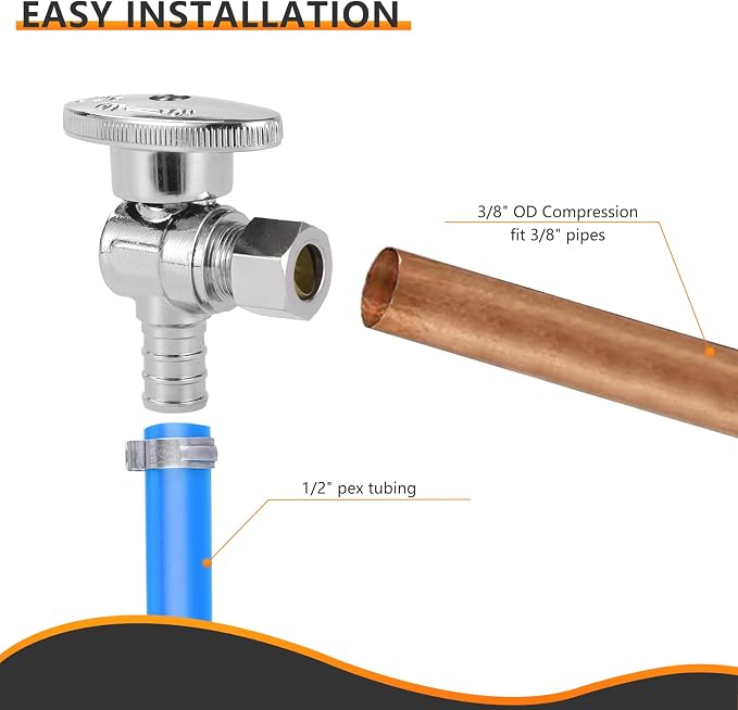 10PC HeSun 1/2" PEX-B Crimp x 3/8" OD Compression Angle Stop Valve | 1/4 Turn - Image 6