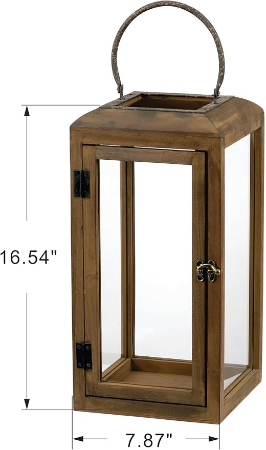 16" High Wooden Lantern Made of Solid Firwood in Handpainted Mediterranean Brown - Image 2