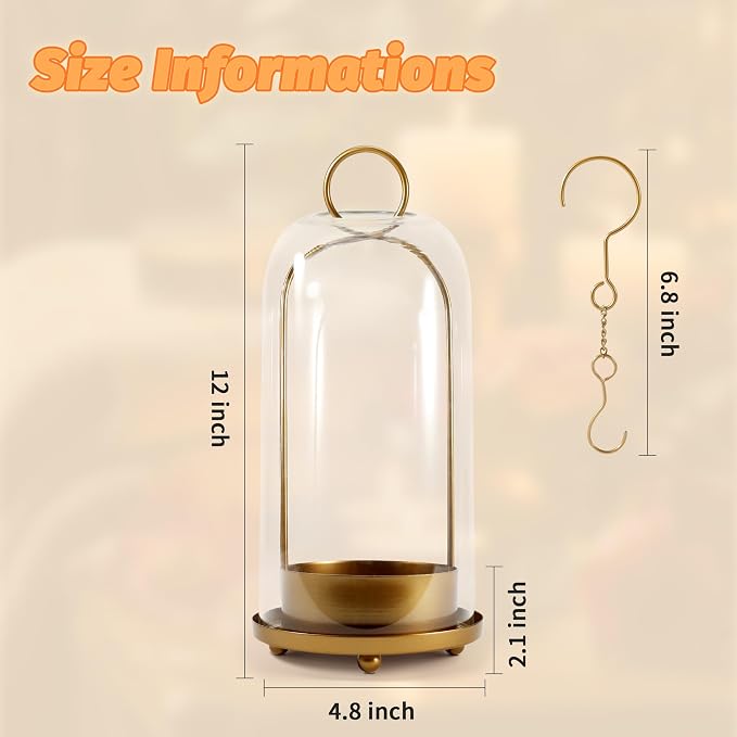 Hurricane Glass Candle Holder, Large Brass Lanterns Hurricane Candlestick Holder - Image 3