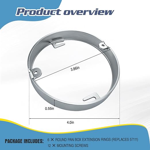 4 Inch Round Pan Box Extension Ring 57111 Fits Ceiling Box, 6 Pack, Metal | - Image 2