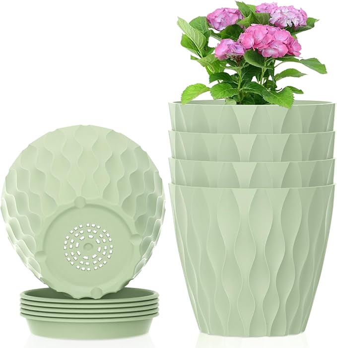 Meowell 6 inch Plant Pots, 5 Set Water Ripples Flower Pots by Meowell