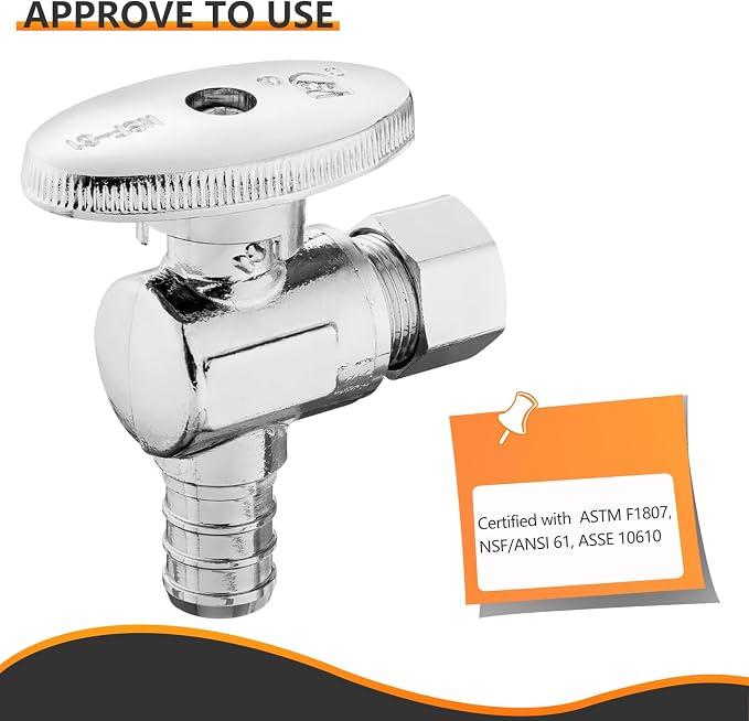 10PC HeSun 1/2" PEX-B Crimp x 3/8" OD Compression Angle Stop Valve | 1/4 Turn - Image 3