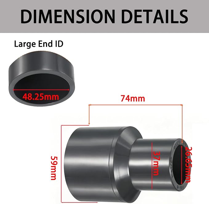 1-1/2 x 3/4 Inch SCH80 PVC Reducing Coupling, Increaser/Reducer Connector Pipe - Image 2