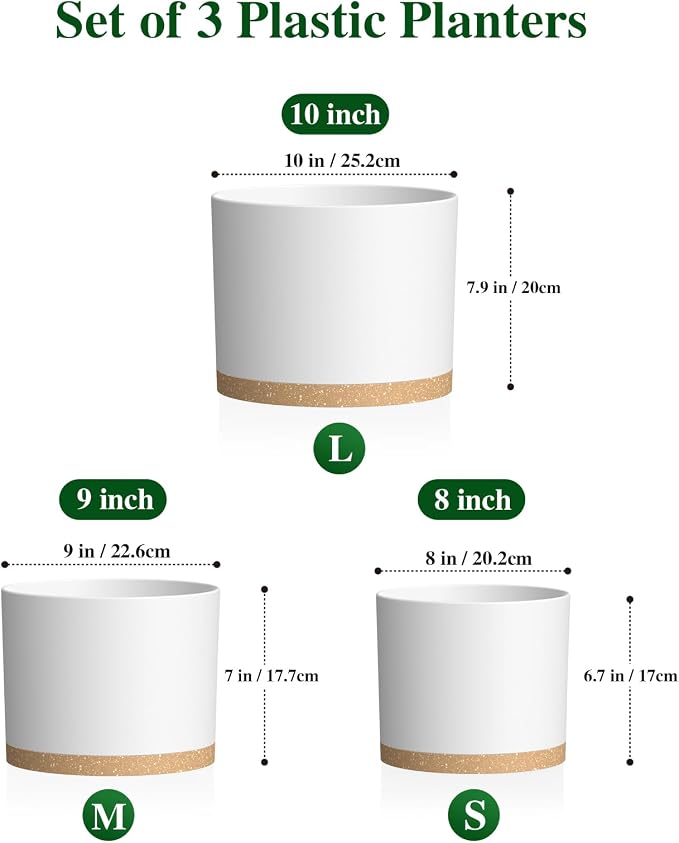 Plant Pots, 10/9/8 Inch 3 Pack Cylindrical Flower Pots - Image 2