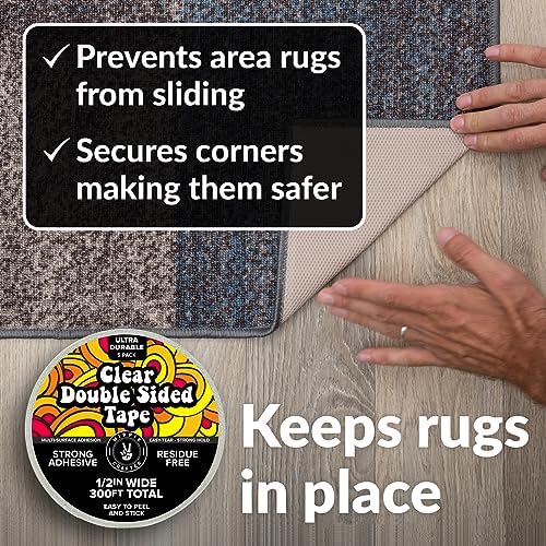 HIPPIE CRAFTER 5 Pack Clear Double Sided Tape, 1/2 Inch Wide Heavy-Duty Adhesive - Image 3