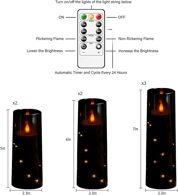 Eebuss Flameless Candles with Embedded Star String, Battery Operated LED Pillar - Image 5