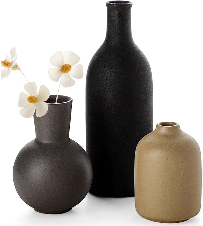 Ceramic Flower Vase for Home Decor Bedroom, Matte Neutral Vases, office by Nucookery