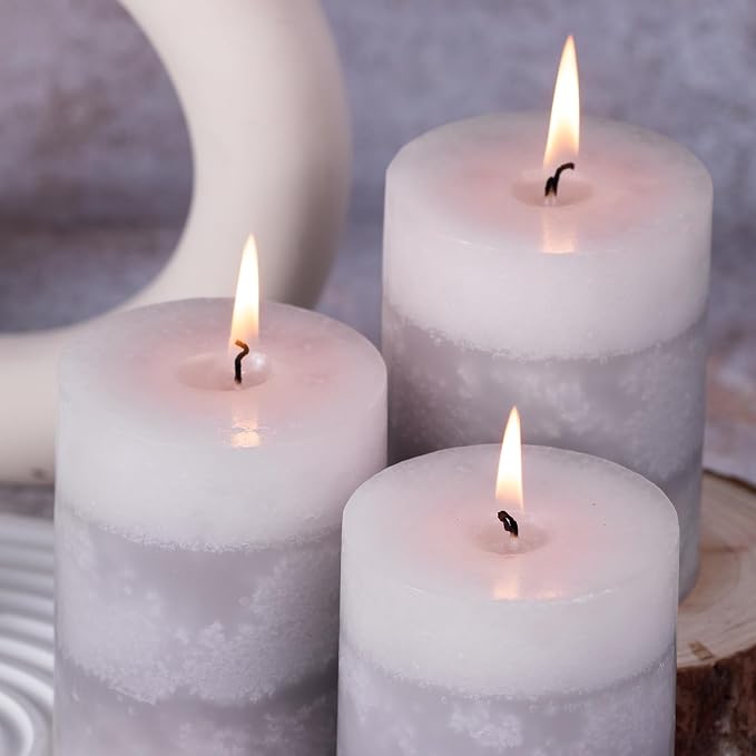 KONNI Layered Pillar Candles Set of 3, 2.8"x 4" Table Decor Gray | Handcrafted - Image 6