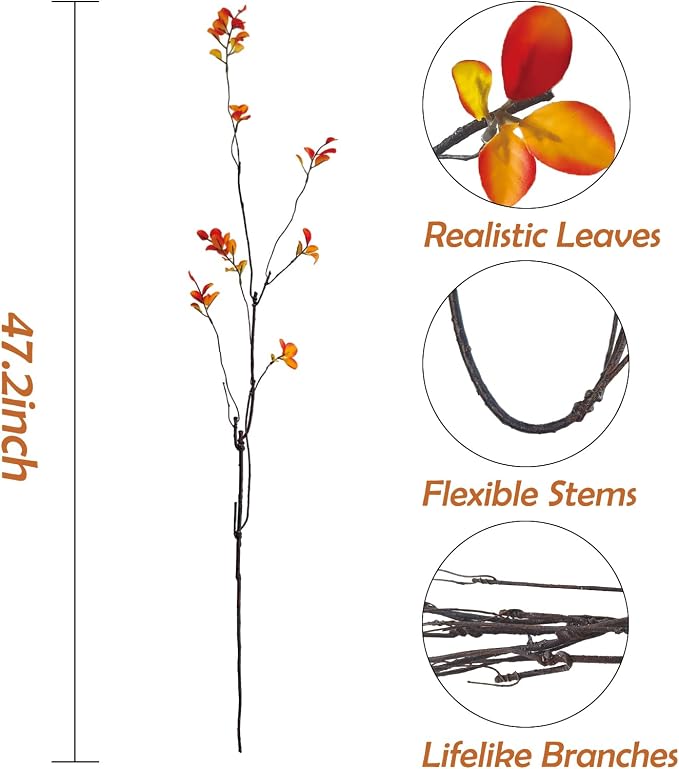 4 Pcs Fall Stems Artificial Ficus Branches, 47.2 Inch Faux Eucalyptus Stems - Image 3