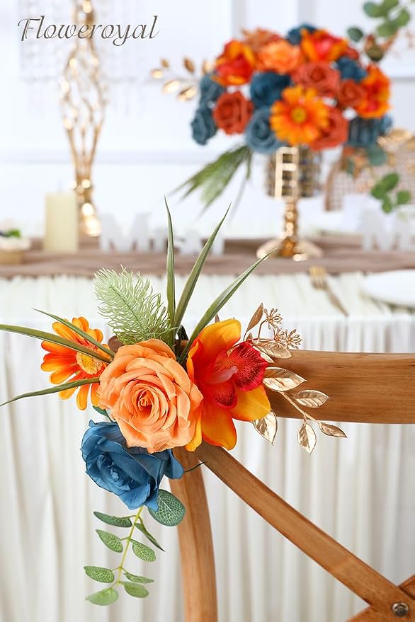 Artificial Flowers Combo Orange Flowers Mix Silk Flowers Fake Roses - Image 5