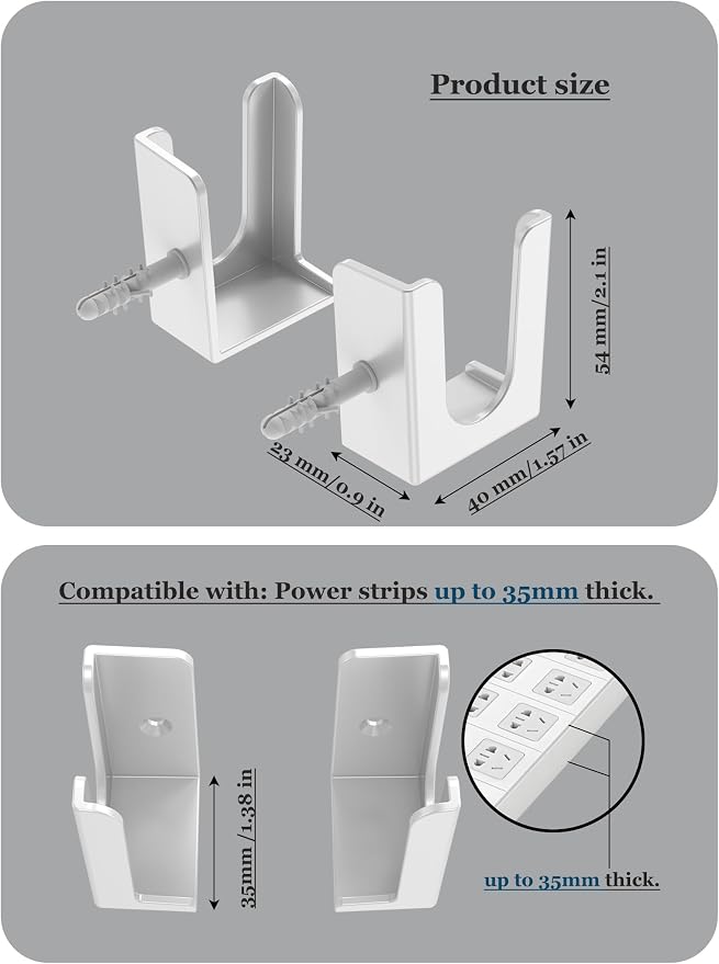 Power Strip Holder, 2 Set Power Strip Wall Mount, | Punch Free Socket Holder Fit - Image 2