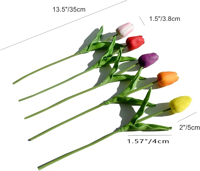 Mandy's 28pcs Artificial Multicolor Tulips | 13.5 Inch Lifelike PU Tulips Faux - Image 2