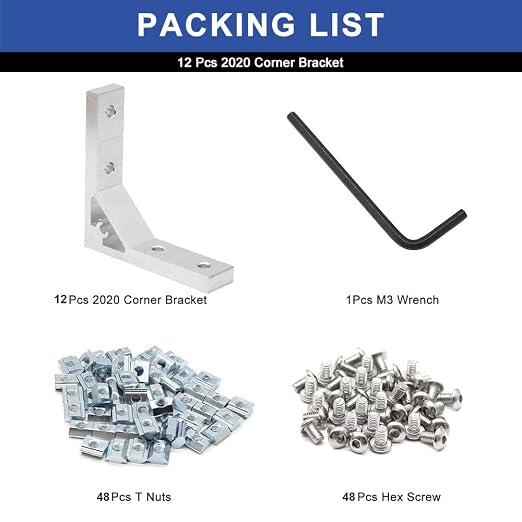 12pcs 2020 Corner Bracket Angle Aluminum Extrusion Hardware Silver | 2020 - Image 3