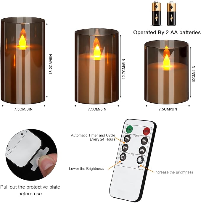 Flameless Candles 4" 5" 6" Acrylic Glass Pillars 3" Diameter Battery Operated - Image 6